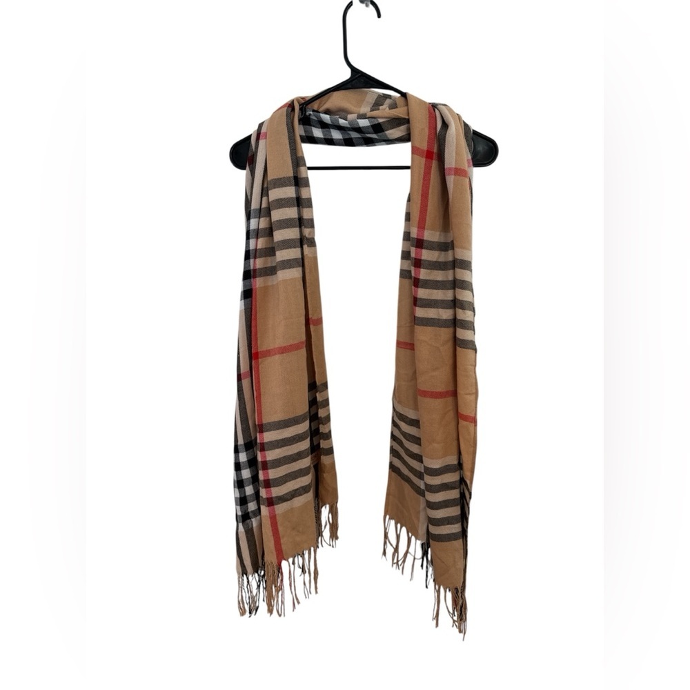 Cashmere & Silk Plaid Scarf- Neutral Tan Check- Soft luxury vibes